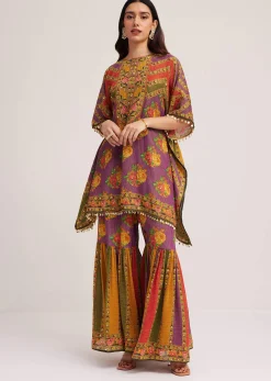 Multicolour Printed Sharara Set In Tissue Fabric