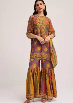 Multicolour Printed Sharara Set In Tissue Fabric