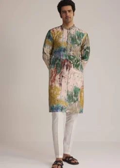 Multicolour Printed Silk Kurta Set