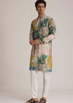 Multicolour Printed Silk Kurta Set