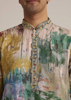 Multicolour Printed Silk Kurta Set