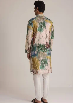 Multicolour Printed Silk Kurta Set