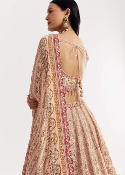 Multicolour Printed Stone Cutdana Embroidered Lehenga With Crepe Dupatta