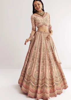 Multicolour Printed Stone Cutdana Embroidered Lehenga With Crepe Dupatta