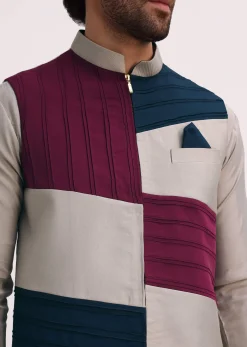 Multicolour Self Work Kurta Jacket Set