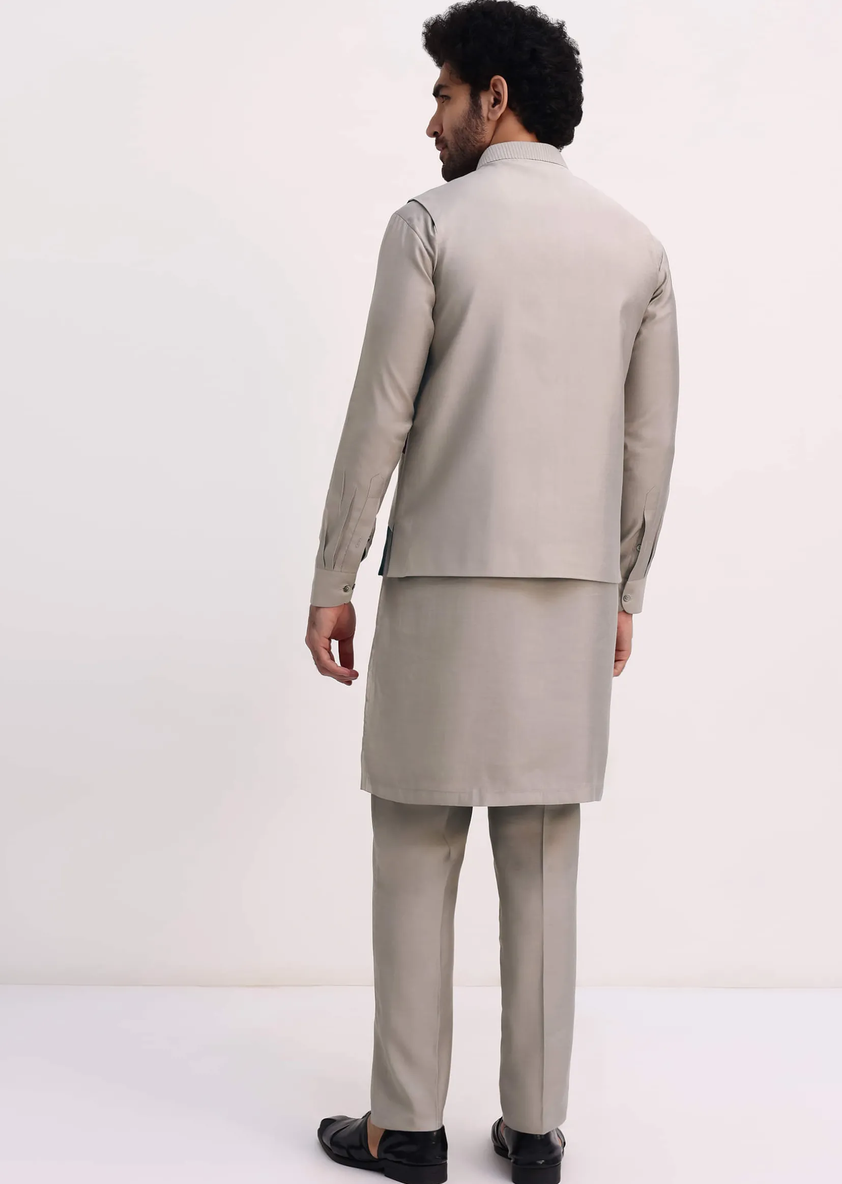Multicolour Self Work Kurta Jacket Set