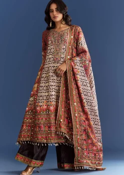 Multicolour Tabby Silk Printed Kurta Palazzo With Dupatta