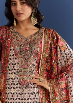 Multicolour Tabby Silk Printed Kurta Palazzo With Dupatta