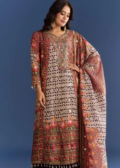 Multicolour Tabby Silk Printed Kurta Palazzo With Dupatta