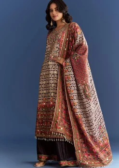 Multicolour Tabby Silk Printed Kurta Palazzo With Dupatta