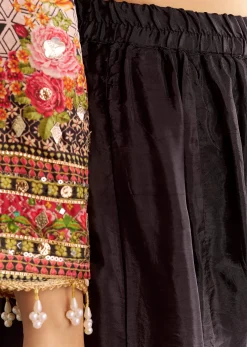 Multicolour Tabby Silk Printed Kurta Palazzo With Dupatta