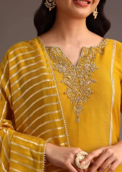 Mustard Embroidered Kurta Palazzo Set With Dupatta