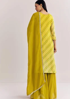 Mustard Leheriya Kurta Palazzo Suit With Cutdana And Sequins Work