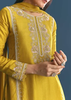 Mustard Silk Kurta Sharara Suit With Sequins And Cutdana Work