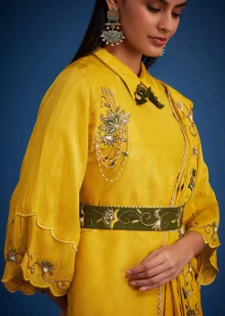 Mustard Tissue Embroidered Dhoti Set