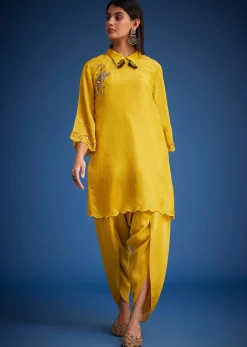 Mustard Tissue Embroidered Dhoti Set