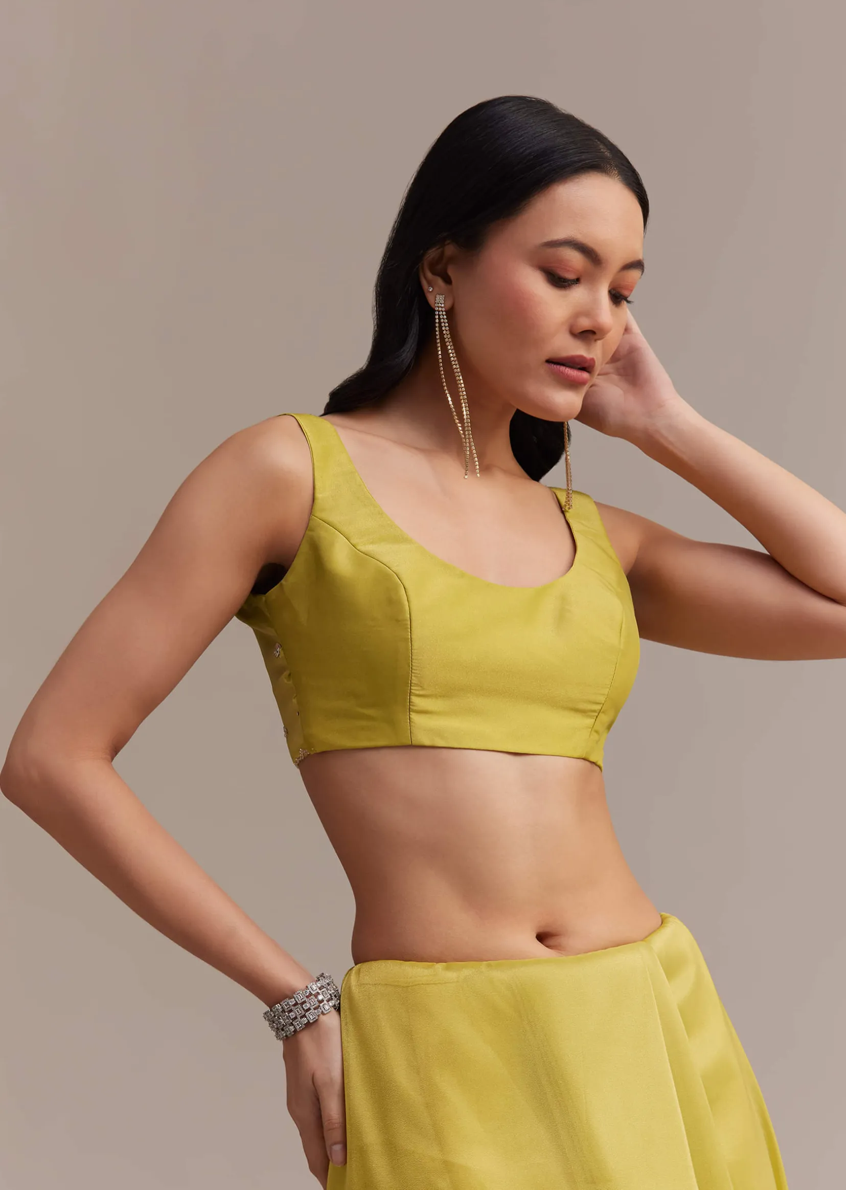 Mustard Tissue Organza Saree With Sequins Embellished Border