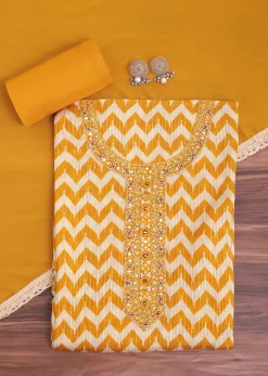 Mustard Yellow Chevron Printed Georgette Dress Material