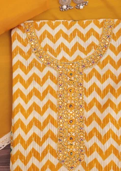 Mustard Yellow Chevron Printed Georgette Dress Material
