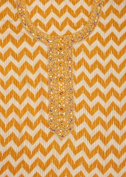 Mustard Yellow Chevron Printed Georgette Dress Material