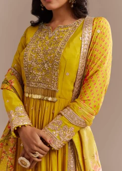 Mustard Yellow Chiffon Zardosi Anarkali Set