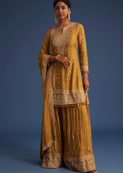 Mustard Yellow Chinon Bandhani Palazzo Set