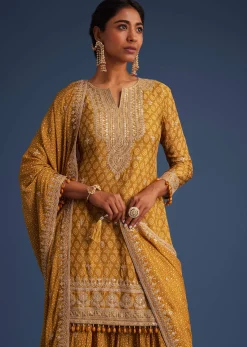 Mustard Yellow Chinon Bandhani Palazzo Set