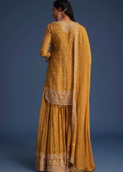 Mustard Yellow Chinon Bandhani Palazzo Set