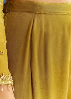 Mustard Yellow Chinon Kurta With Sharara And Dupatta