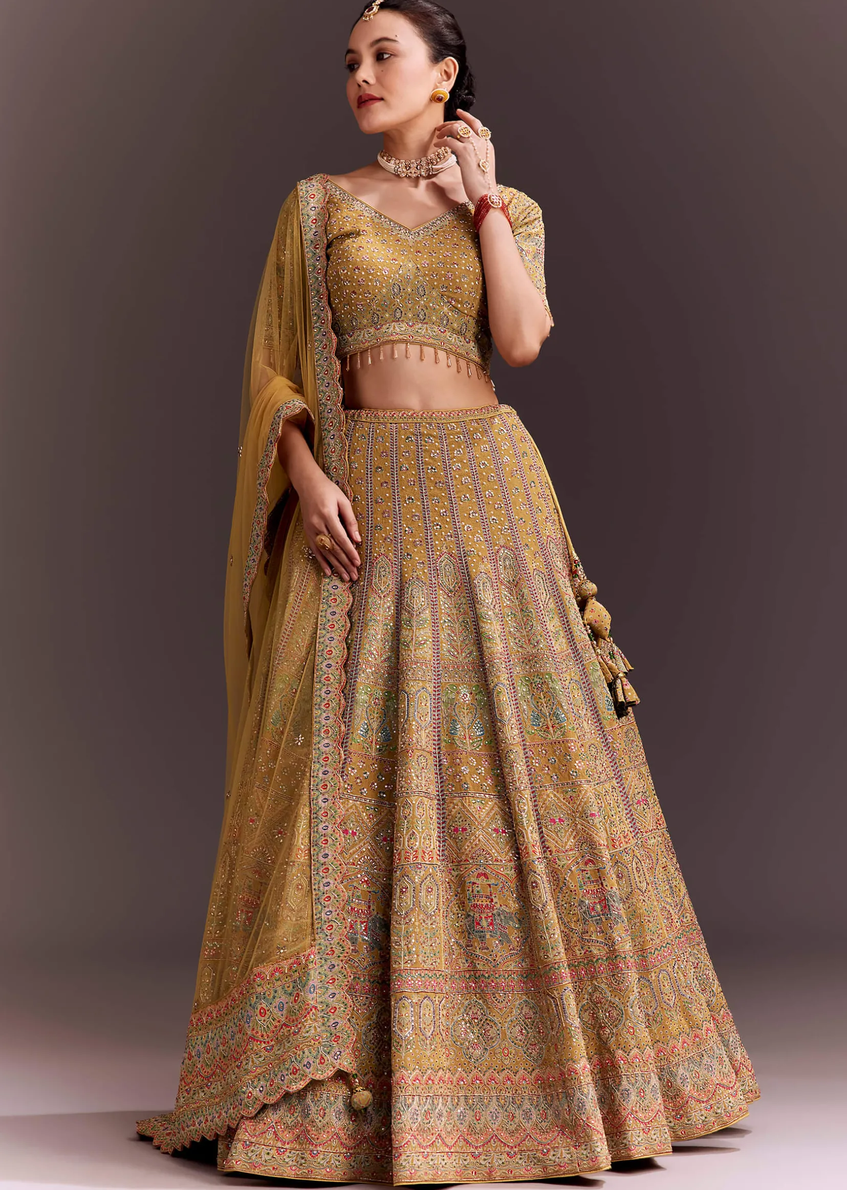 Mustard Yellow Embroidered Lehenga Set