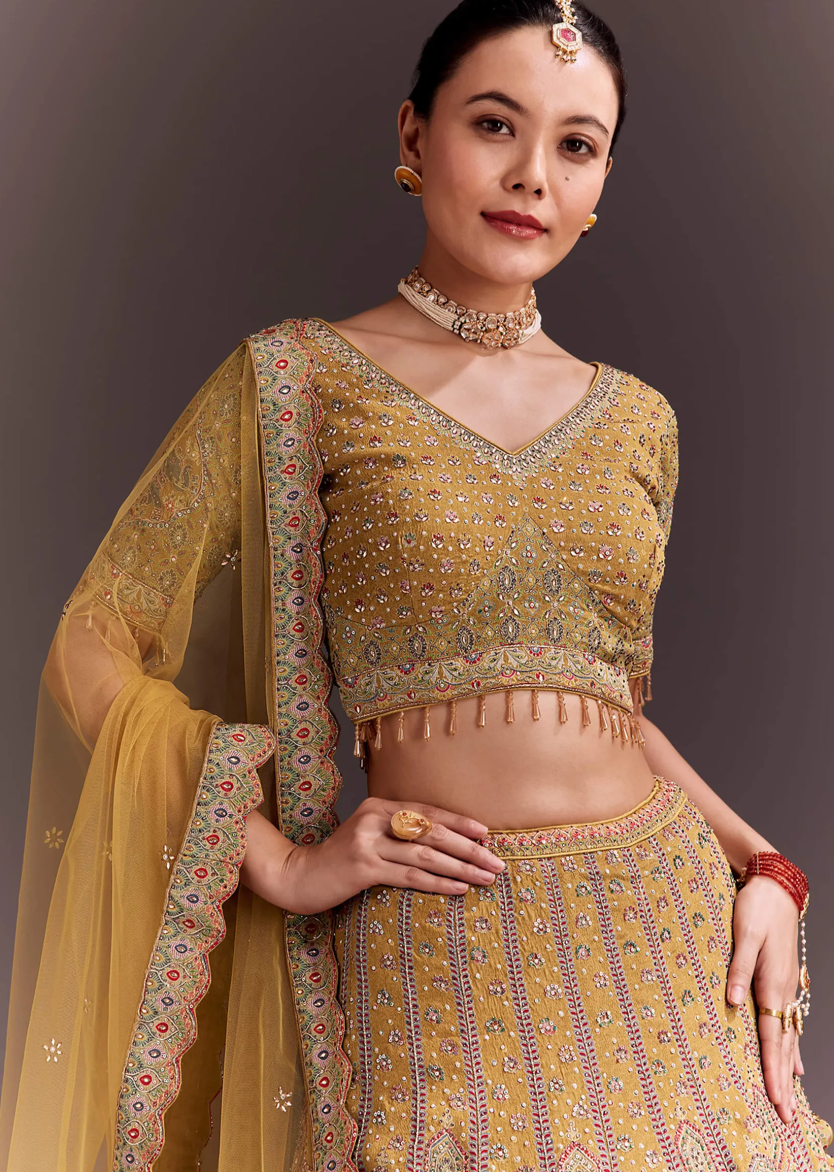 Mustard Yellow Embroidered Lehenga Set