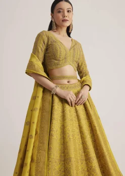 Mustard Yellow Embroidered Lehenga Set With Matching Dupatta