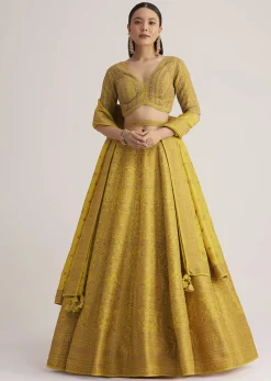 Mustard Yellow Embroidered Lehenga Set With Matching Dupatta