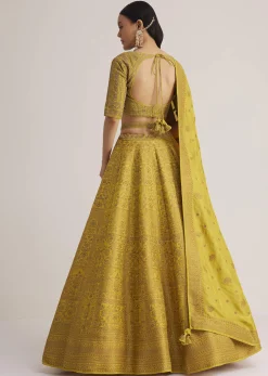 Mustard Yellow Embroidered Lehenga Set With Matching Dupatta