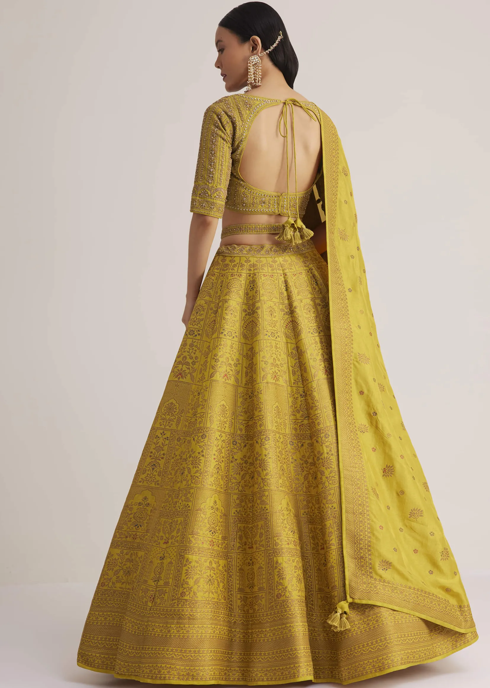 Mustard Yellow Embroidered Lehenga Set With Matching Dupatta