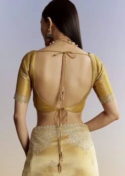 Mustard Yellow Jacquard Tissue Saree With Zigzag Zardosi Work