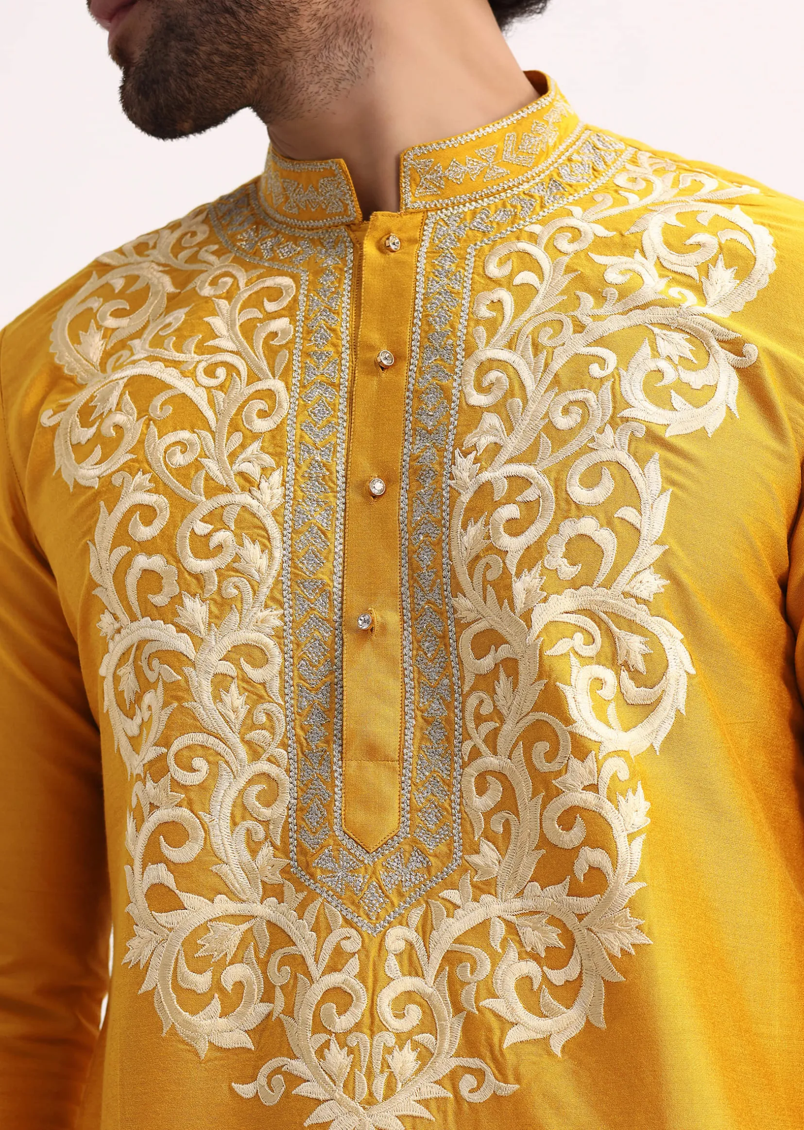 Mustard Yellow Kurta Set With Threadwork