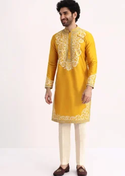 Mustard Yellow Kurta Set With Threadwork