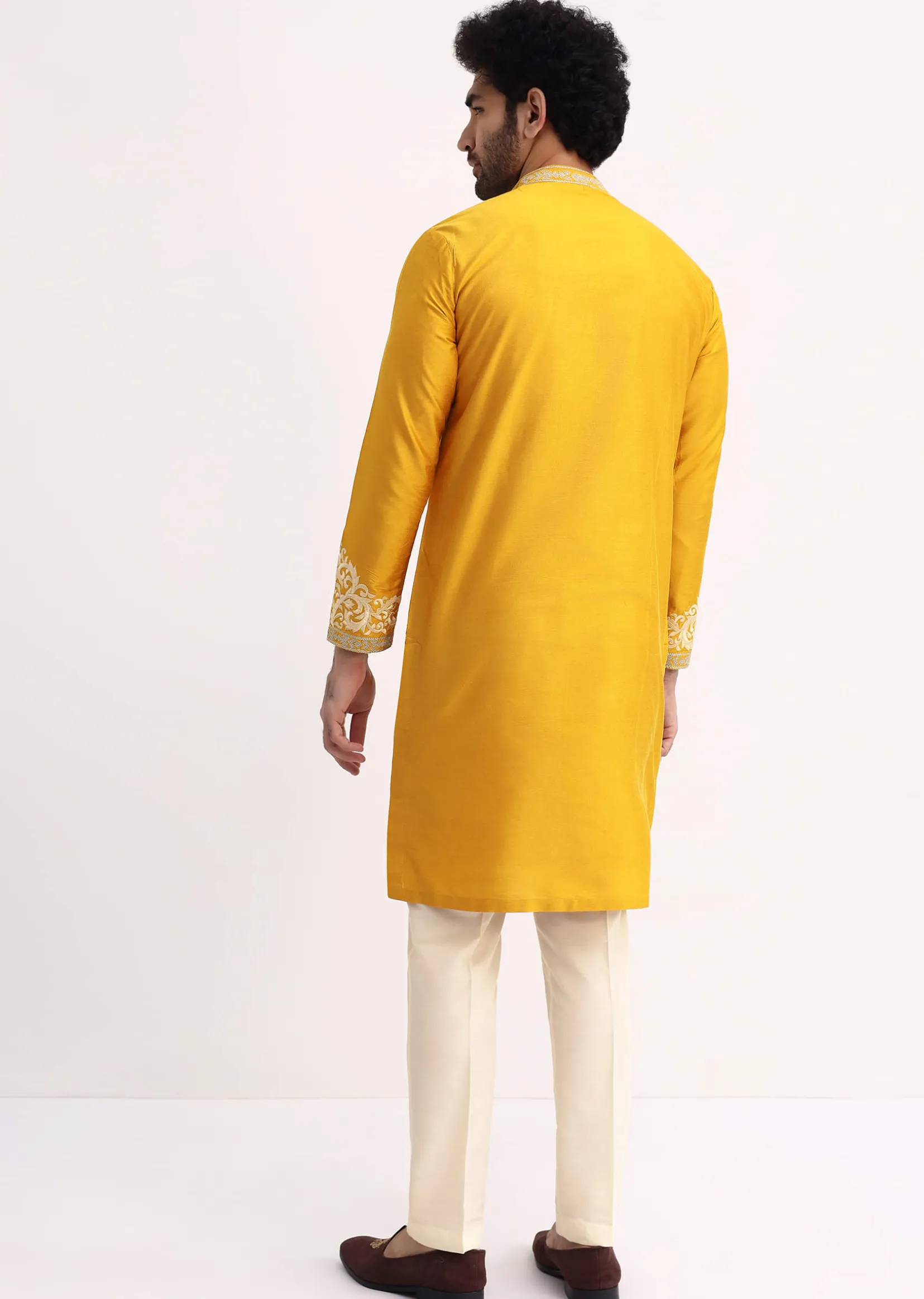 Mustard Yellow Kurta Set With Threadwork