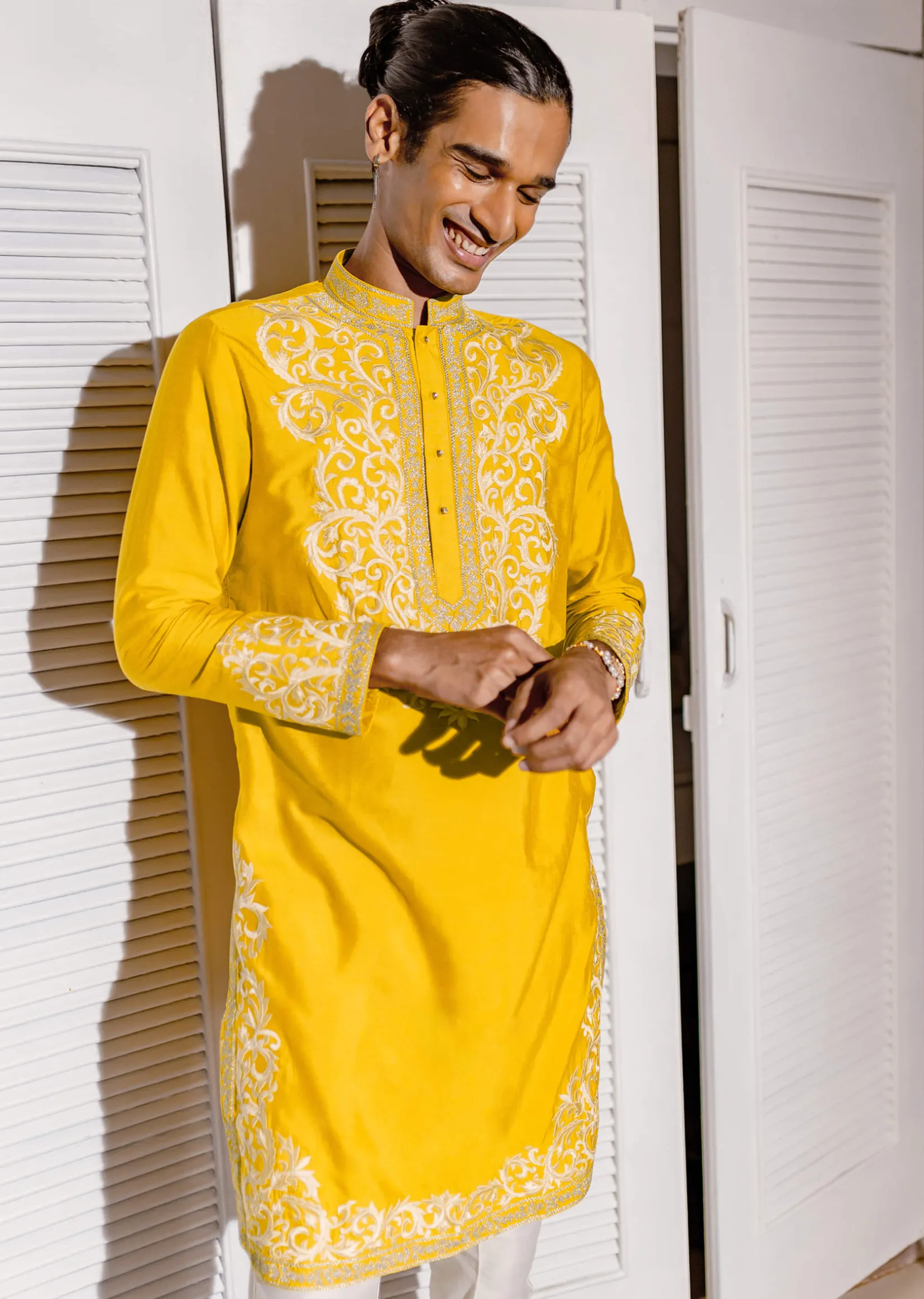 Mustard Yellow Kurta Set With Threadwork