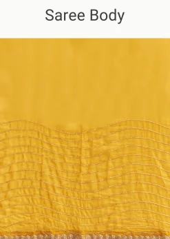 Mustard Yellow Organza Saree With Scallop Border And Stone Work