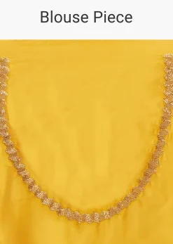 Mustard Yellow Organza Saree With Scallop Border And Stone Work