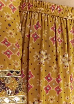 Mustard Yellow Patola Printed Kurta Sharara Suit With Organza Dupatta