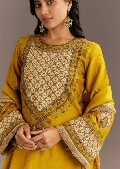 Mustard Yellow Silk Kurta Patiala With Gotta Lace Dupatta
