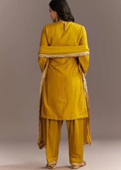 Mustard Yellow Silk Kurta Patiala With Gotta Lace Dupatta