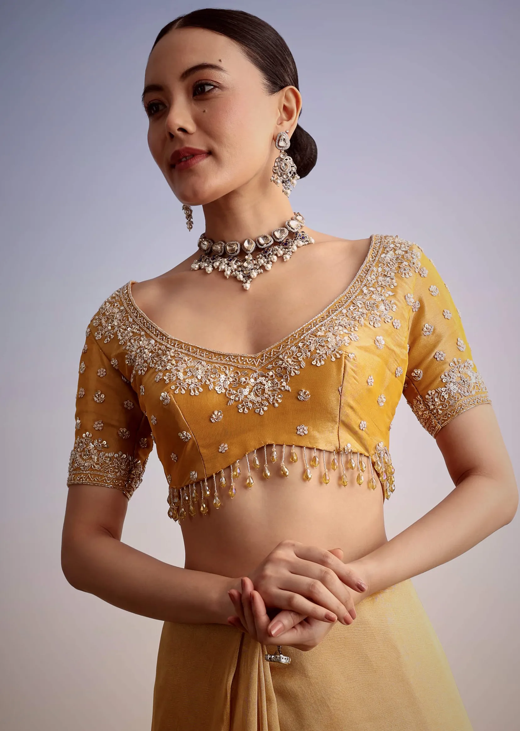 Mustard Yellow Silk Saree With Heavily Embroidered Pallu And Border