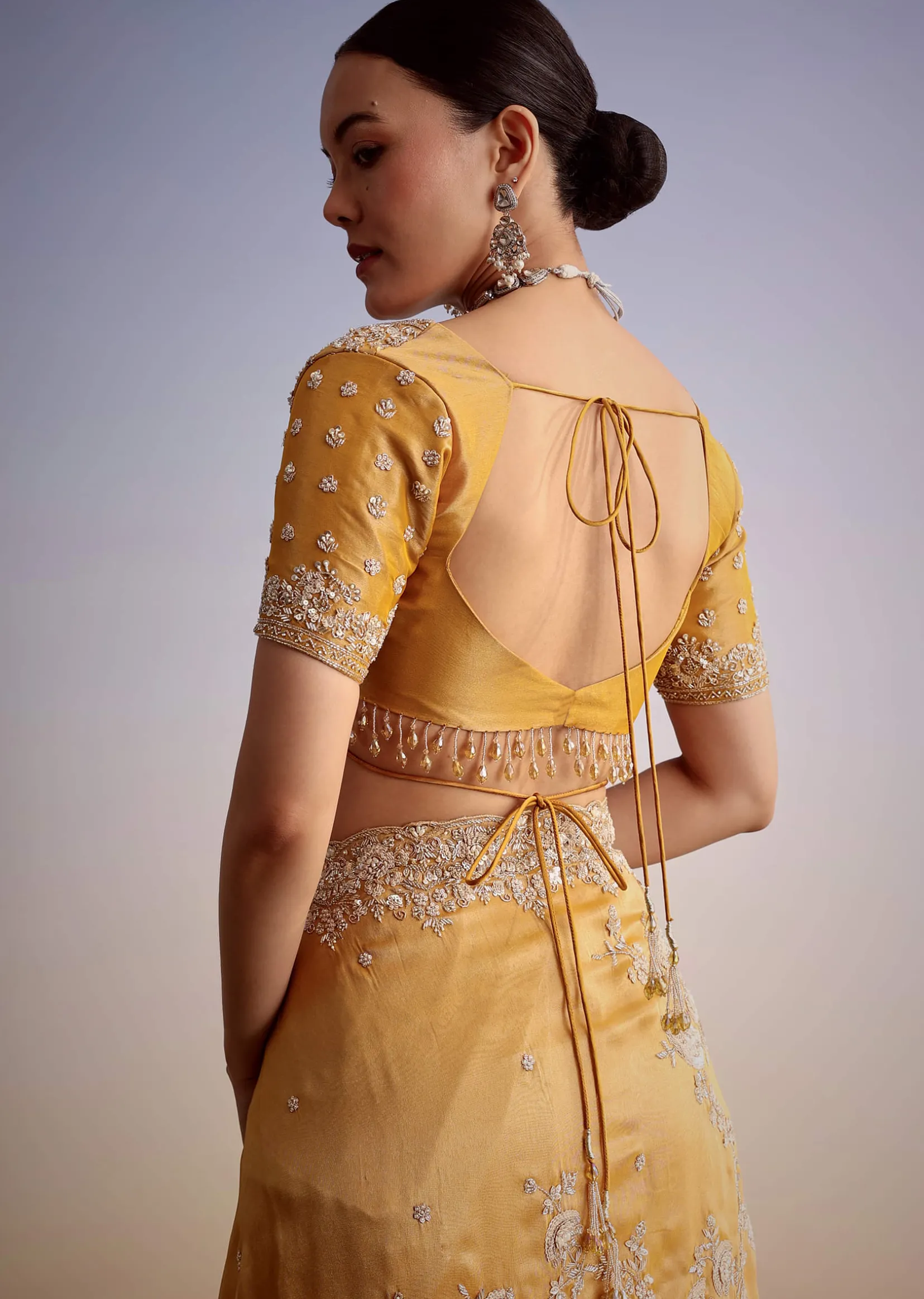 Mustard Yellow Silk Saree With Heavily Embroidered Pallu And Border