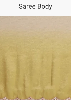 Mustard Yellow Triple Shaded Crushed Tissue Saree With Scallop Border