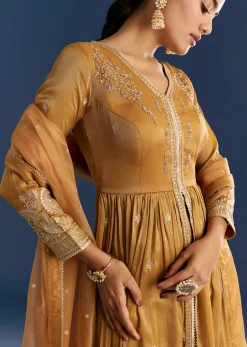 Mustard Yellow Zardosi Embroidered Anarkali Dupatta Set