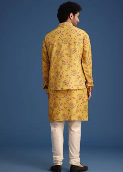 Musturd Thread Work Kurta Jacket Set